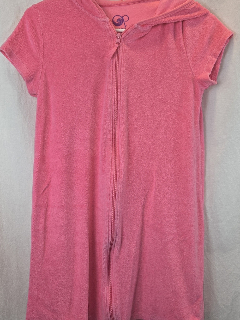 OP Pink Hooded Short-Sleeve Zip-Front Swim Suit Cover Up